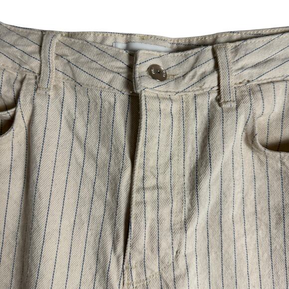 Zara Cream Blue Pinstripe High Rise Straight Leg Denim Jeans Preppy Size 8 - Picture 3 of 8